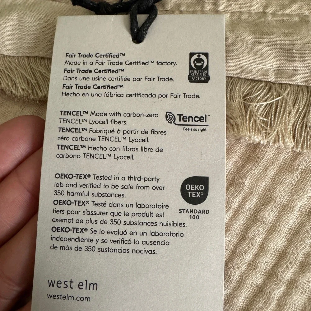 West Elm Lumbar Pillow Cover 2pc Set 12x21 Beige Fringe Green Floral NWT NWOT